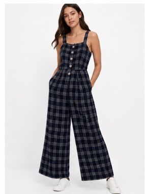 American Eagle Outfitters Black  Plaid Button-Front one piece Jumpsuit.